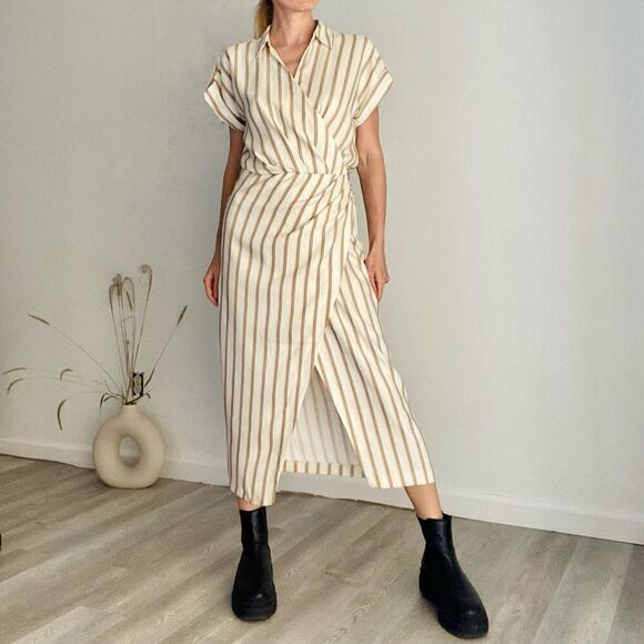 Zara Wrap Style Striped Draped Dress - Picture 3 of 4